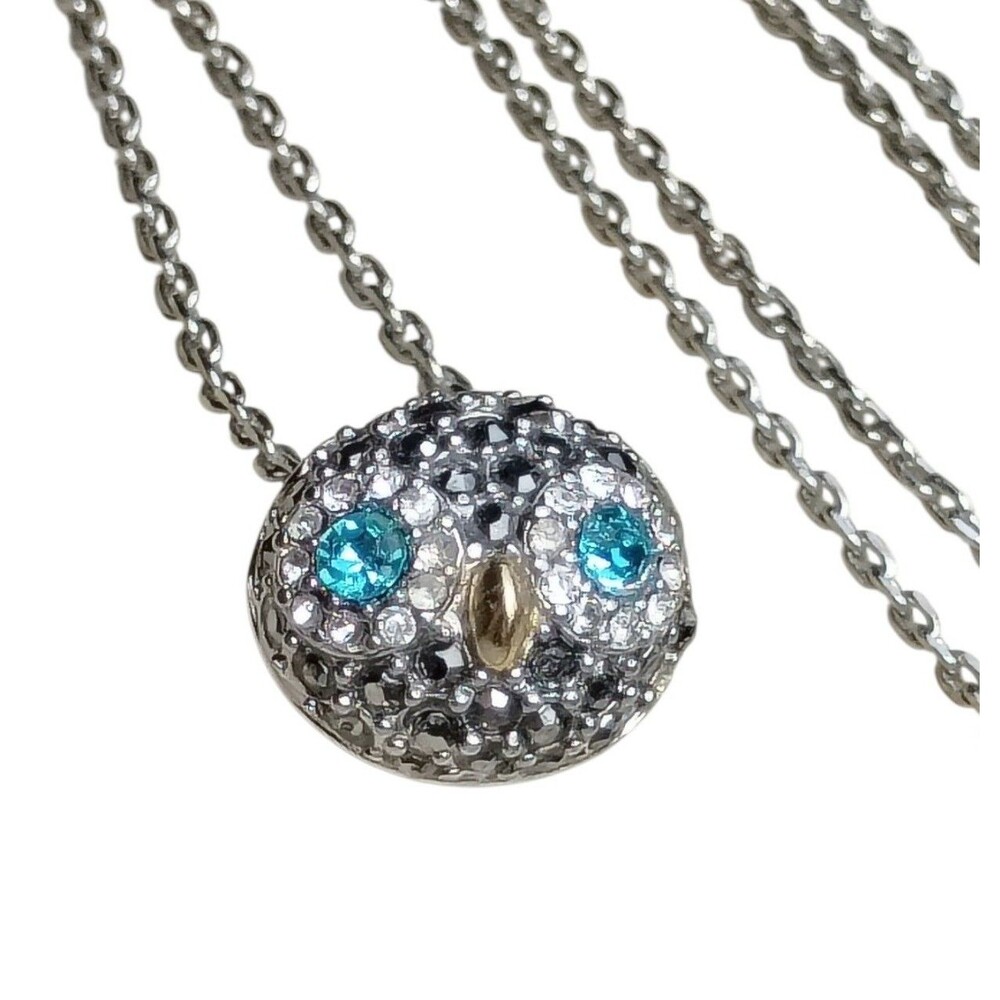 Fossil Brand Bird Owl Pendant Necklace Crystal Pave Two Tone  New